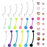 VANGOT 14G Pregnant Belly Ring with Replacement Balls for Women Acrylic Flexible Bioplast Sport Maternity Belly Button Ring Retainer Balls for Replacement 16-38mm