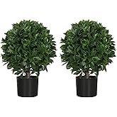 Gonuien 20" Outdoor Evergreens in Outdoor Artificial Shrub Potted Plant Plant for Indoor Porch of Home and Office 2 Pieces a Set Topiary Trees Faux Boxwood