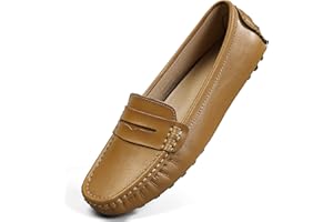 Artisure Women's Classic Comfort Leather Penny Loafers Casual Slip-Ons Lightweight Walking Flats Driving Mocs Boat Shoes
