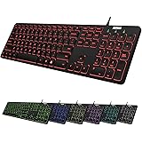 Arteck USB Wired Keyboard Universal Backlit 7-Colors & Adjustable Brightness Full Size Keyboard with 4 Feet Wire, Numeric Key