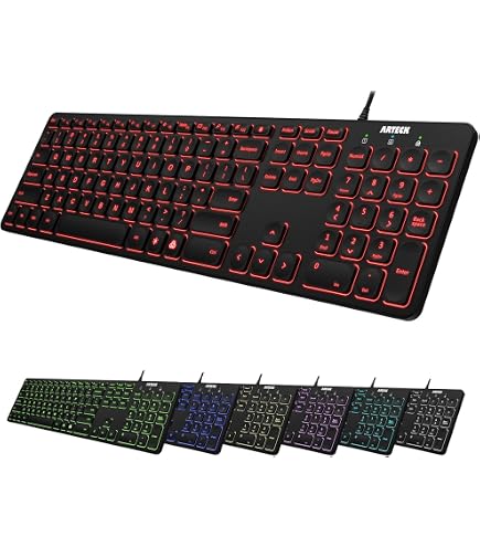 KOPJIPPOM Teclado Impressão Grande - 7 Cores LED - USB Com Fio