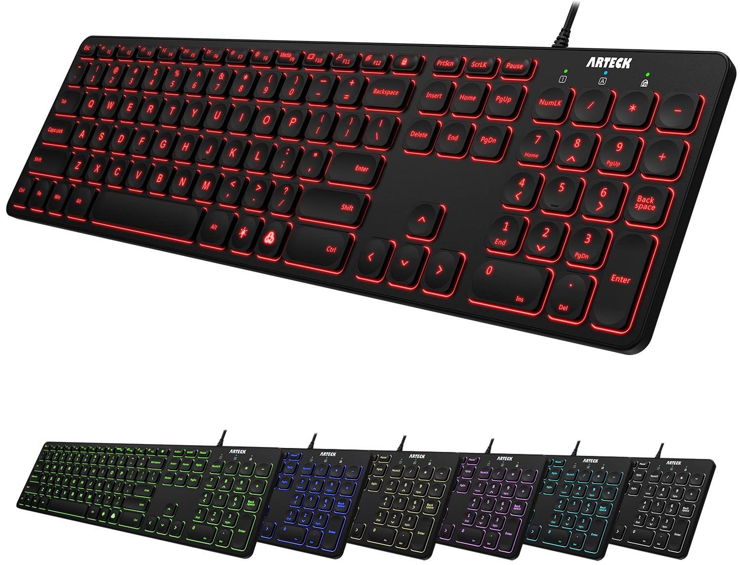 Arteck Backlit USB Wired Full Size Keyboard with