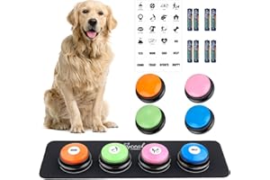 Pycoal Dog Talking Button Set, 4pcs Dog Buttons for Communication Talking Pet Buttons for Dogs 30s Recordable Pet Training Button with Waterproof Anti-Slip Mat and 24 Scene Stickers & 8 AAA Batteries
