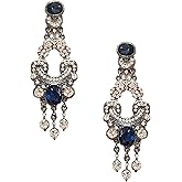 Victorian Edwardian Antique Vintage Art Deco Style Blue Sapphire Rhinestone Long Dangle Wedding Bridal Prom Earrings