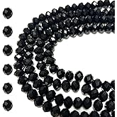 CrzBeadss 513Pcs Briolette Glass Crystal Beads for Jewelry Making, 6MM Rondelle Faceted Crystal Beads Bulk for Bracelets, Glass Spacer Beads for Crafts Necklace Earring Wine Charms Suncatchers, Black