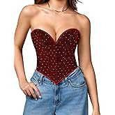 ChiaoLezhee Boned Lace Up Corset Top For Women, Heart Overbust Strapless Vintage, Sexy Bustier Crop, Party Club Outfits
