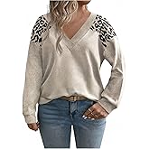 Verdusa Women's Plus Size Leopard Print Pullover Sweatshirts V Neck Fall Tops Trendy Clothes