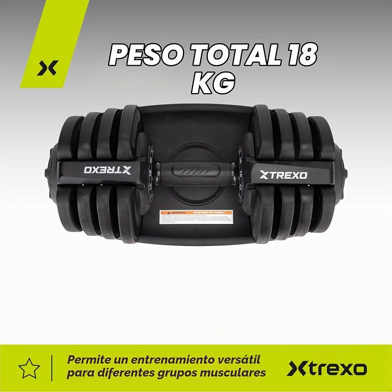 Mancuerna ajustable de 18 kg, regulación del peso con botón giratorio, pesas de hierro para entrenamiento de fuerza, mancuernas ajustables con mango ergonómico antideslizante