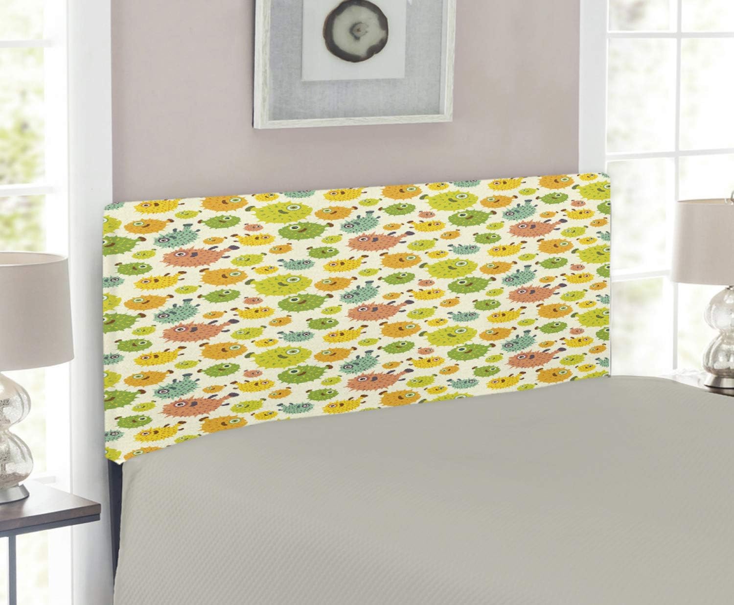 Ambesonne Fish Headboard, Funny and Colorful Pufferfish