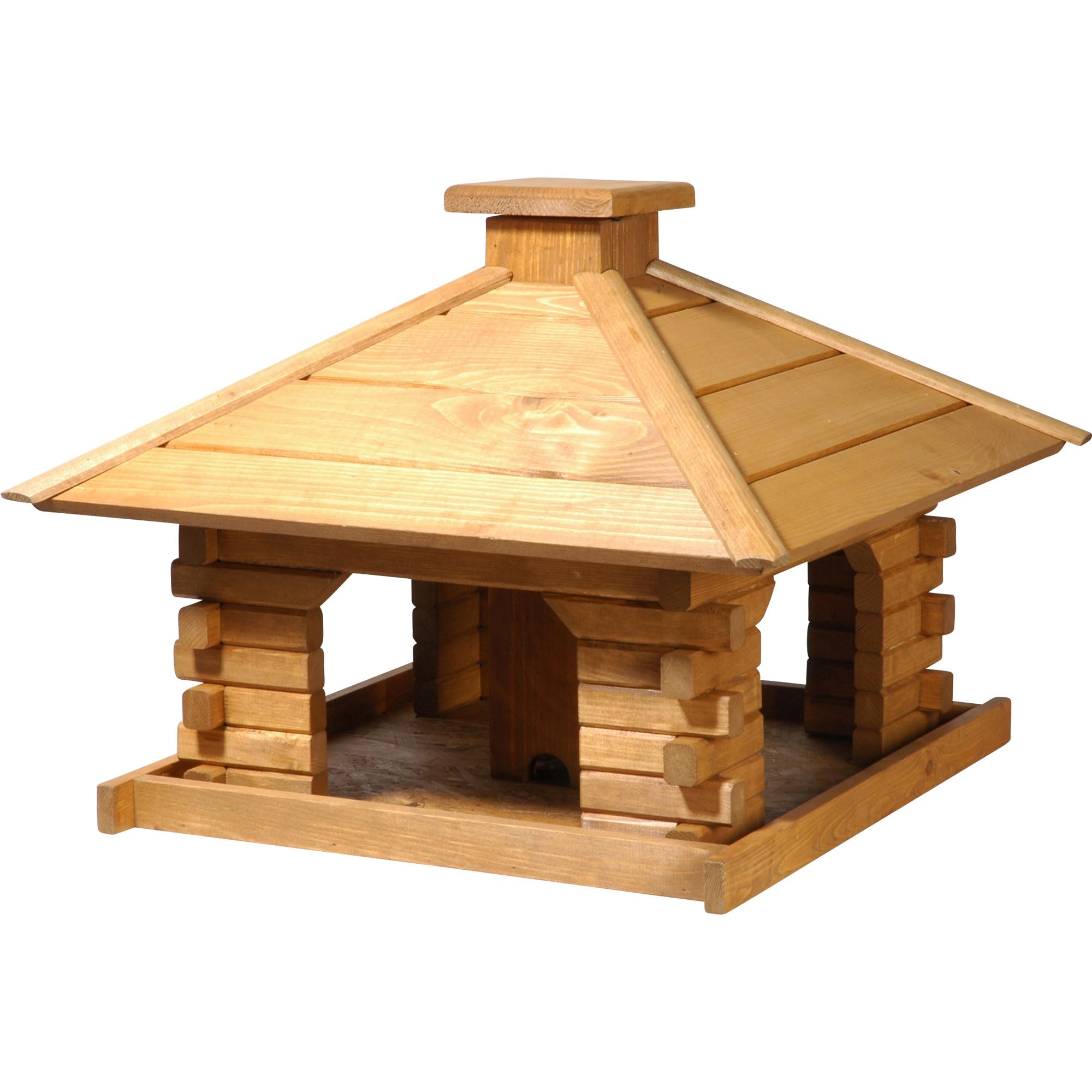 dobar 45300E Rustic Block Style with Decorative Bird Feeder Wooden Roof, Bird House With Built-In Dispenser, Pine, XL, braun