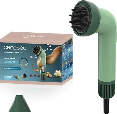 Asciugacapelli Compatto IoniCare Dry&Keratin Olive. 1200W, 107000RPM, Motore Brushless, Funzione Ionica, Testa con Tecnologia NutriSerum e Denti Duri, Testa Concentratore, Verde
