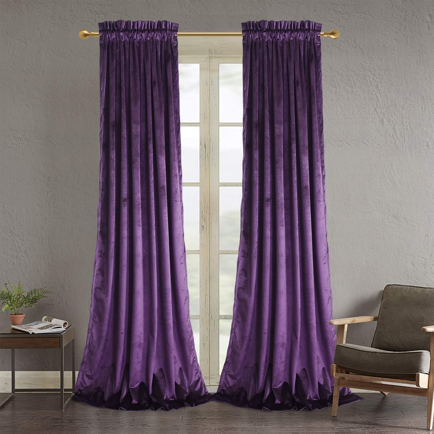 Amazon Com Roslynwood Purple Velvet Curtains For Living Room