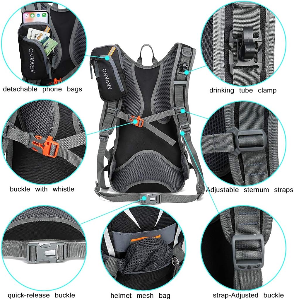 Arvano Hydration Backpack with 2L Water Bladder & Rain Cover, Lightweight Waterproof Cycling Rucksack for Hiking Running - Image 3