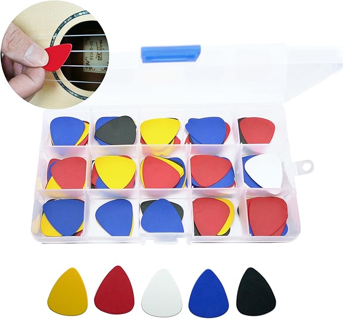 100pcs Plastic Guitar Picks with Plastic Storage Case for