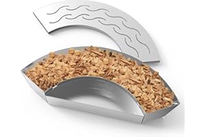 ONLYFIRE CHEF Onlyfire BBQ Smoker Box, Stainless Steel Fan-Shape Wood Chip Smoker Box with Removable Lid & Water Reservoir for Charcoal Grills, Kamado Grills - Add Smokey BBQ Flavor to Your Foods, Design Patent