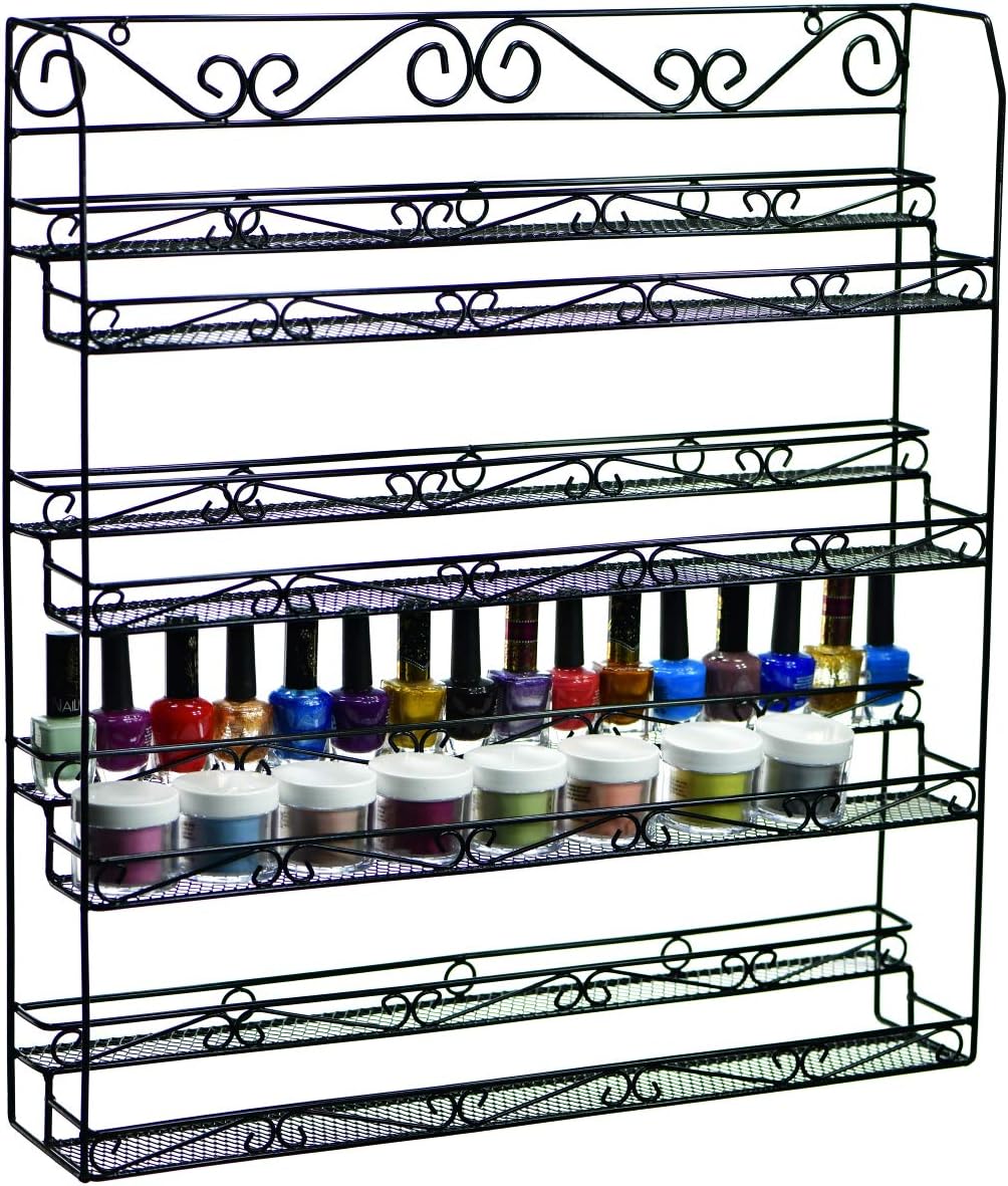 8 Tier Nail Polish Organizer, Holds 128 Bottles or 40 Jars + 60 Bottles, Essential Oil Organizer, Nail Polish Holder, Wall Rack - Shelf Storage Organizer Wall Mount (BLACK) - AMT Supply LLC
