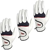 Tnasa 3 Pack Golf Gloves Men Right Handed Golfer | Premium Leather - Super Soft Feel - Worn on Left Hand Men's Golf Glove