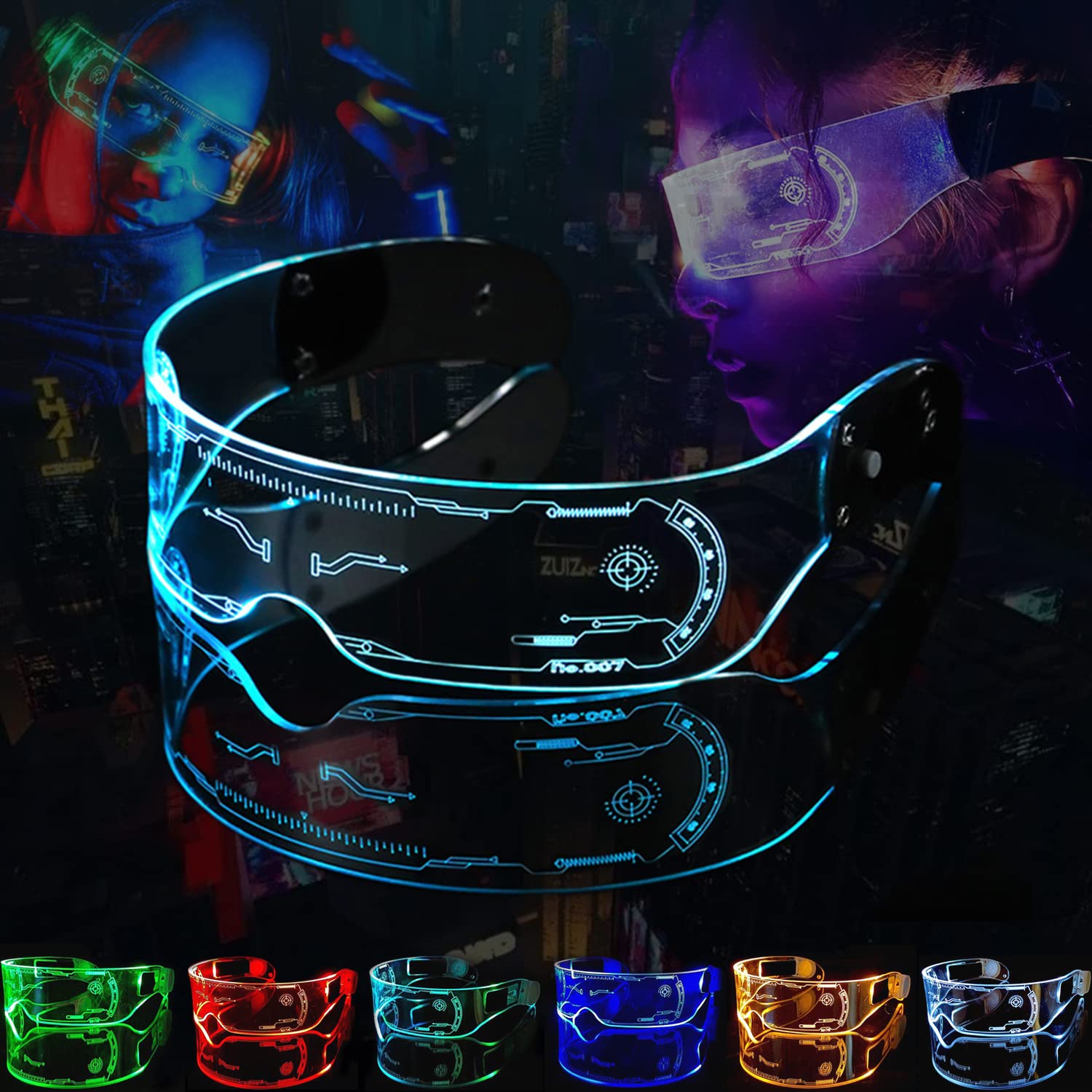 LED Light Up Glasses ,Cyberpunk Luminous Visor Glasses,7 Colors Rechargeable Futuristic style Party Glasses Cool Neon Funny Shine Goggles for Cosplay Halloween Glasses Bar Club Party Decoration Gifts