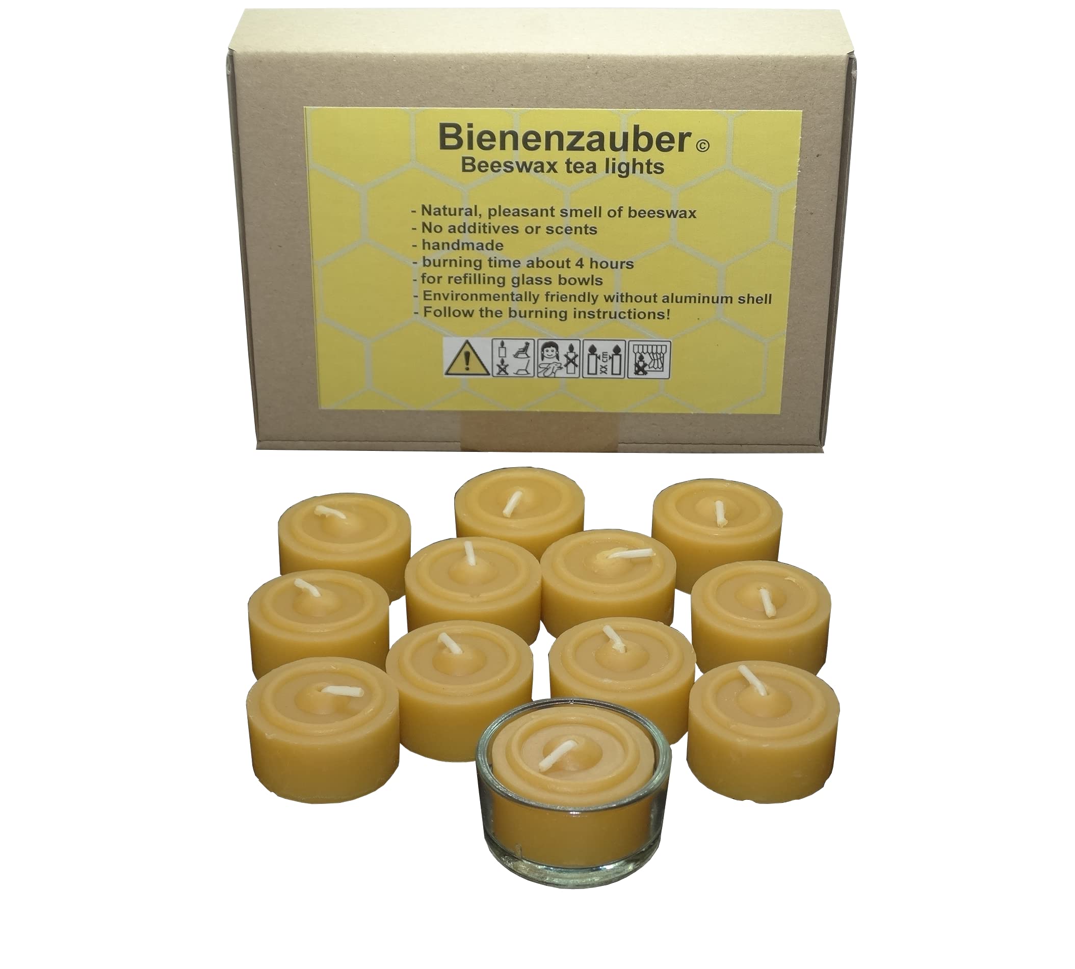 AMA-Feinkost 12 Pic Beeswax Tealights - Pure Beeswax, Long-Lasting Burn, Intense Scent, Eco-Friendly, Handmade in Germany