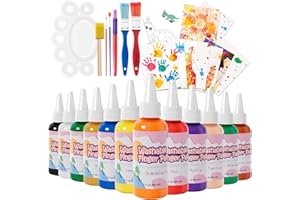 Jaoul Washable Finger Paint Set - 12 Colors, Enlarged Capacity-2.1fl Oz (60ml Each) with Brushes & 10 Sheets of Finger Paint Paper - Non-Toxic, Safe, & Odorless Washable Paint Finger Painting Kit