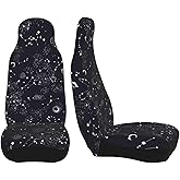 Teery-YY Car Seat Covers 2pc Front Seat Protector Cover Cushion Moon Space Planet Stars Galaxy Universe Overall Surrounded Universal Auto Decor Stretch Elastic for Most Vehicle, Car, SUV