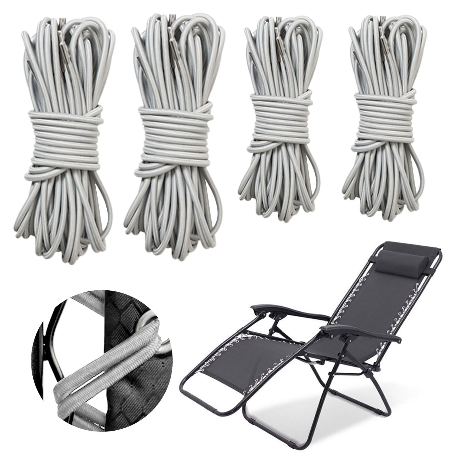 VIKSAUN 4 Pieces Universal Replacement Elastic Cords Replacement Cord for Zero Gravity Chair Repair Tool Kit for Outdoor Recliners Sun Loungers Garden Chairs Anti Gravity Chair Bungee Chairs (4 pcs)
