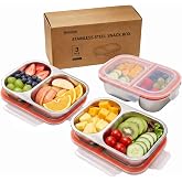HestiaSnax Stainless Steel Snack Container, 3-Pack 2-Compartment Portable Containers with Lids, Suitable for Travel, Camping, And Lunch Preparation Use