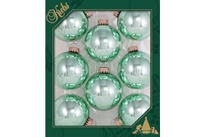 Glass Christmas Tree Ornaments - 67mm / 2.63" [8 Pieces] Designer Balls from Christmas By Krebs Seamless Hanging Holiday Decor (Shiny Seafoam Green)