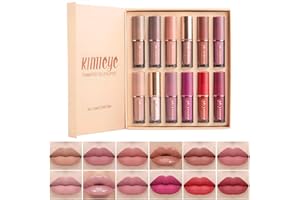 KIMIEYE 12Pcs Velvet Matte Liquid Lipstick Set, Waterproof Long Lasting Quick-drying Non-Stick Cup Nude Lip Stain Kit, Up to 24H Wear, Professional Lip Makeup Gift Kit for Women (SET A)