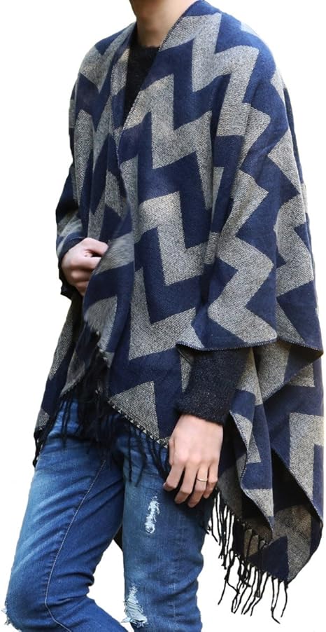 Amazon ガルバナイズ Galvanize メンズ エスニック ニット フリンジ 2way 大判 ポンチョ ストール グレー 15 Free ファッション小物 通販