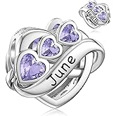 JIAYIQI Birthstone Charm for Charms Bracelet, 925 Sterling Silver Endless Love Heart Charm Engraved Symbolizes, Happy Birthday Charms for Bracelet Necklace