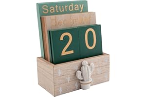 Notakia Perpetual Calendar, Wooden Calendar for Home Office Desk Accessories Vintage Wood Block Calendar(Green)
