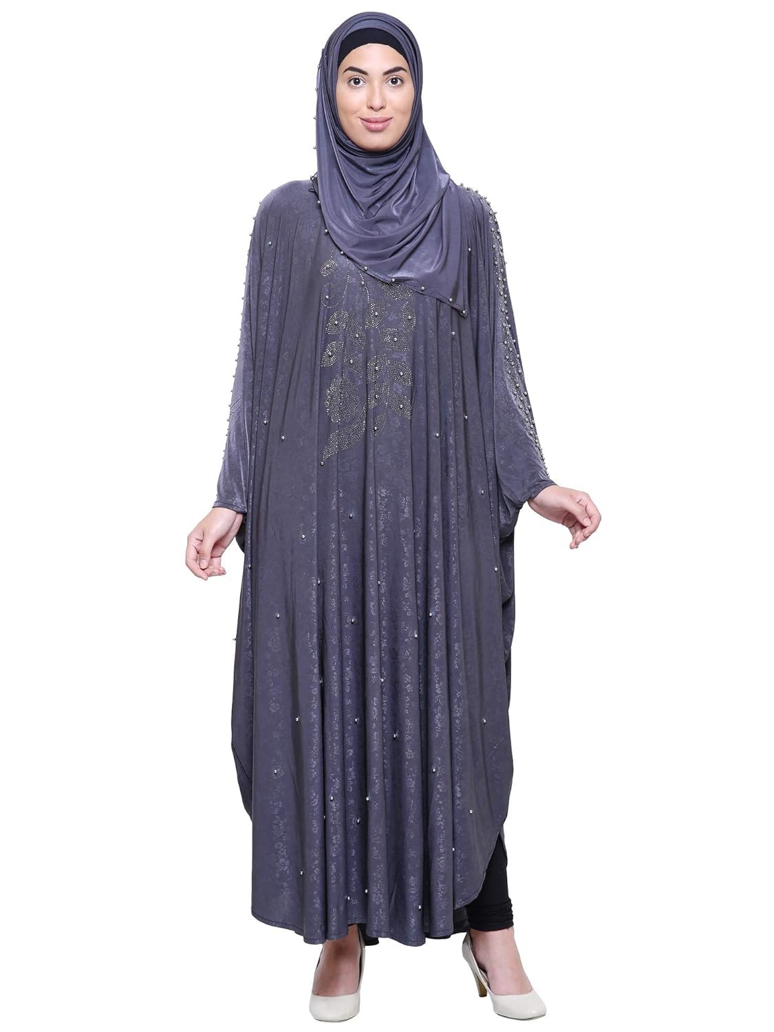 Binish Womens Imported Burqa Chadari Style Stone Work (Grey Colour_Free Size) Abaya Burqa With 