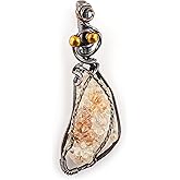 CRYSTALINES Life of Tree Hyalite Opal Stone Pendant, Handmade Boho Wire Wrapped Fashion Jewelry, Raw Gemstone, Rough Stone, Wicca & Reiki Healing Crystals, Copper Wire Woven Christmas Gift