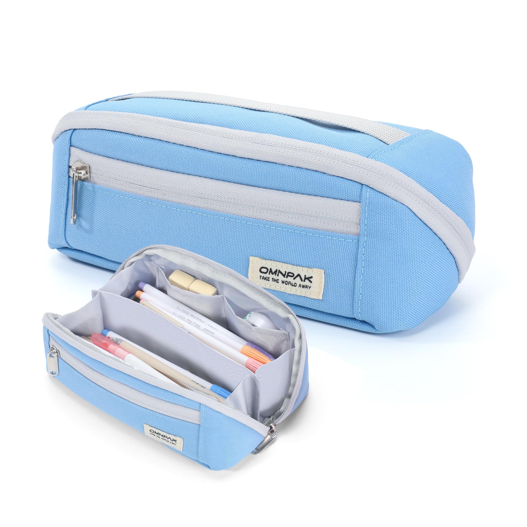 Omnpak Pencil Case Large Capacity with Carry Handle School Boys Girls Teenagers Case with Zipper Unisex Stationery Storage Spill Resistant Scratch Resistant