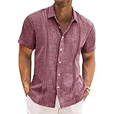 Runcati Mens Cuban Guayabera Shirts Short Sleeve Linen Casual Shirt Button Down Beach Summer Mexican Shirts