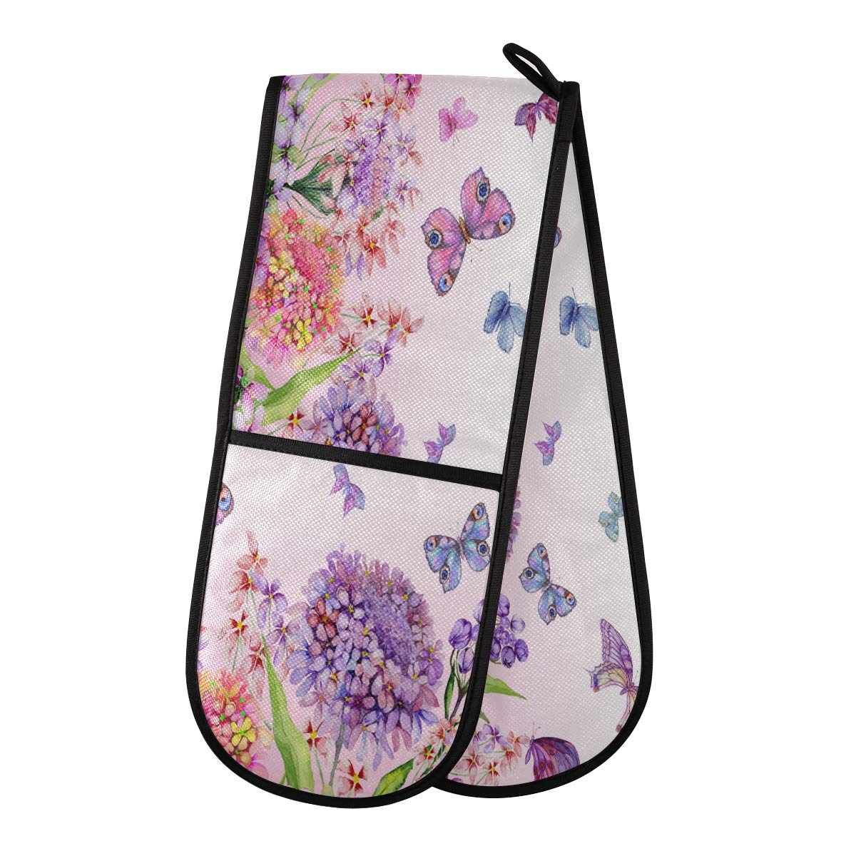 ZZXXB Spring Floral Butterfly Double Oven Mitt Heat Resistant Non-Slip Kitchen Gloves Extra Long 7" x 35" for Cooking Baking Barbecue Grilling — image 1