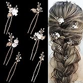 SELFCLOUD Handmade Pearl Bridal Wedding Hair Pins 6Pcs White Flower Gold Leaf Pearls Clips Bridal Hair Accessories for Women Brides Bridesmaid