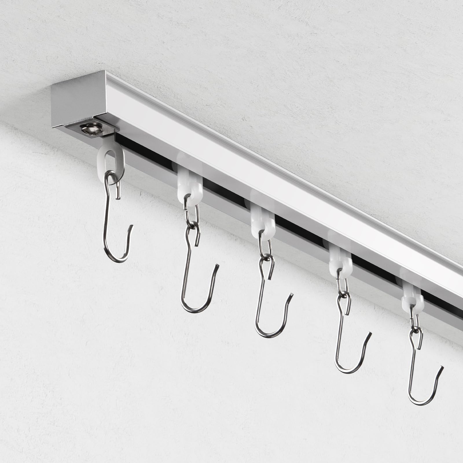 Photo 1 of Ceiling Curtain Track, Curtain Track with Roller Hooks, 18ft - 24ft Ceiling Mounted Rail Set for Room Divider, White