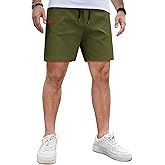 COOFANDY Men's Casual Cotton Shorts Summer Beach 5 Inch Shorts Lightweight Drawstring Elastic Waist Chino Golf Shorts