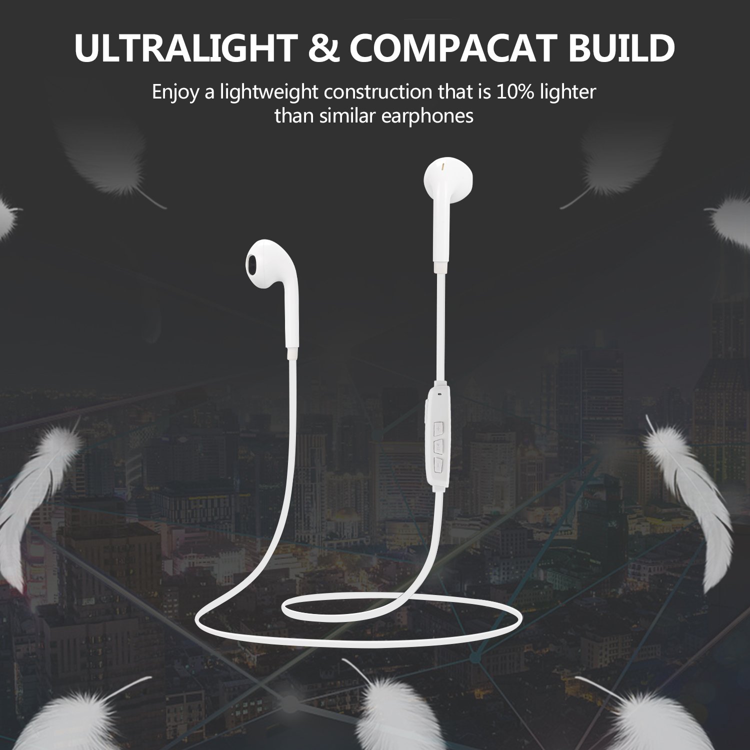 Bluetooth Headphones, Parasom A9 In-Ear Wireless Earbuds, Sweatproof Stereo Bluetooth Earphones, Noise isolation with Mic, Secure-Fit, Comfortable & Lightweight (White)