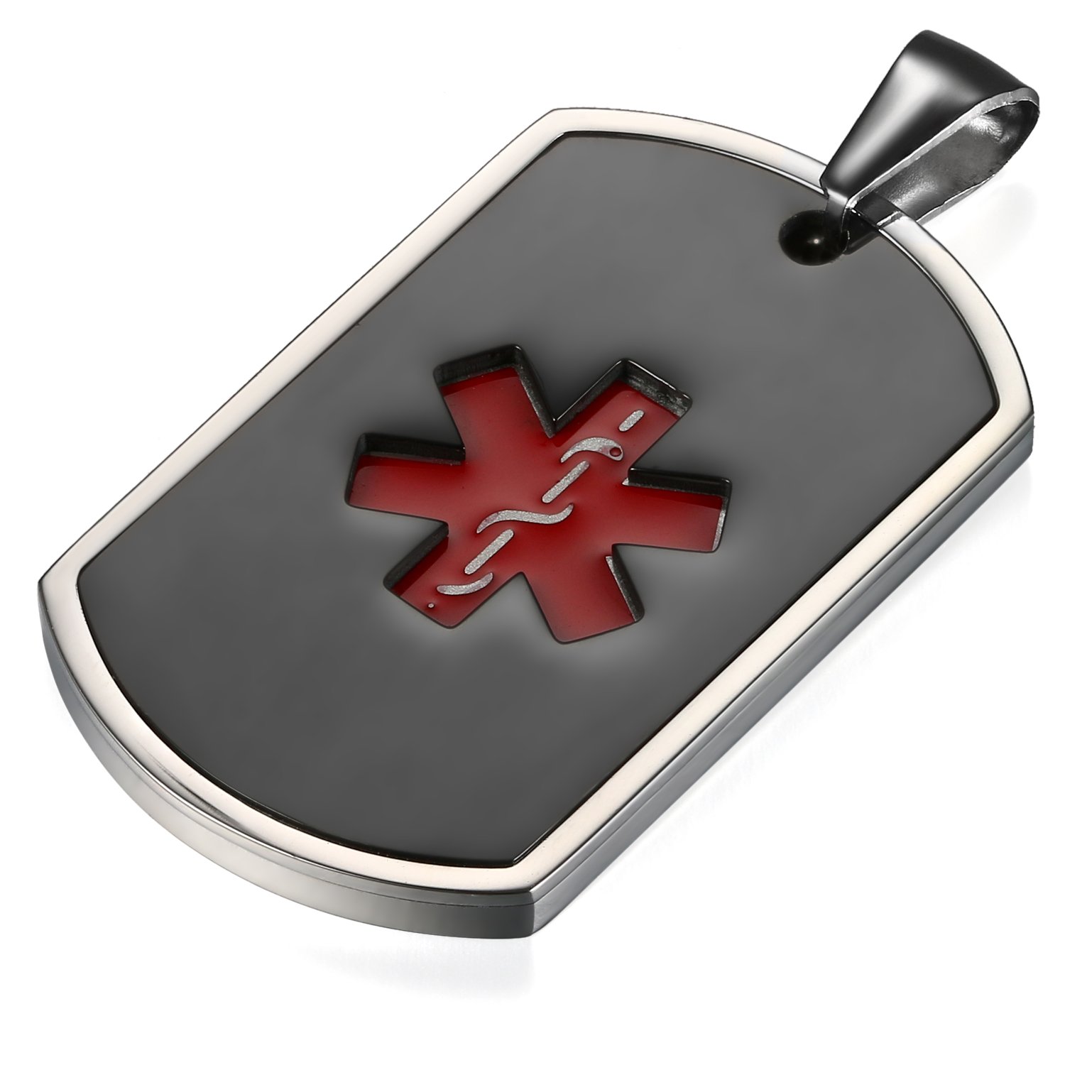 Flongo Placa Alerta Medica Cruz roja Collar de identificación Acero Inoxidable Personalizado