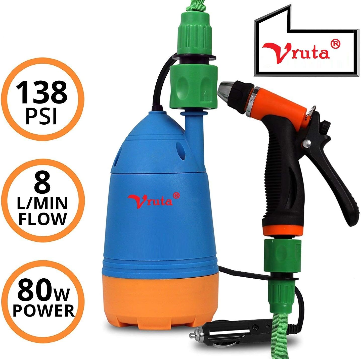 Piyuda 12V Car Wash Self-Priming Electric Pump Pressure Device (Multicolour)