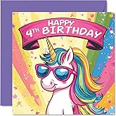 Stuff4 4th Birthday Card Girls - Cool Unicorn Sunglasses - Unicorn Birthday Card for 4 Year Old Girl