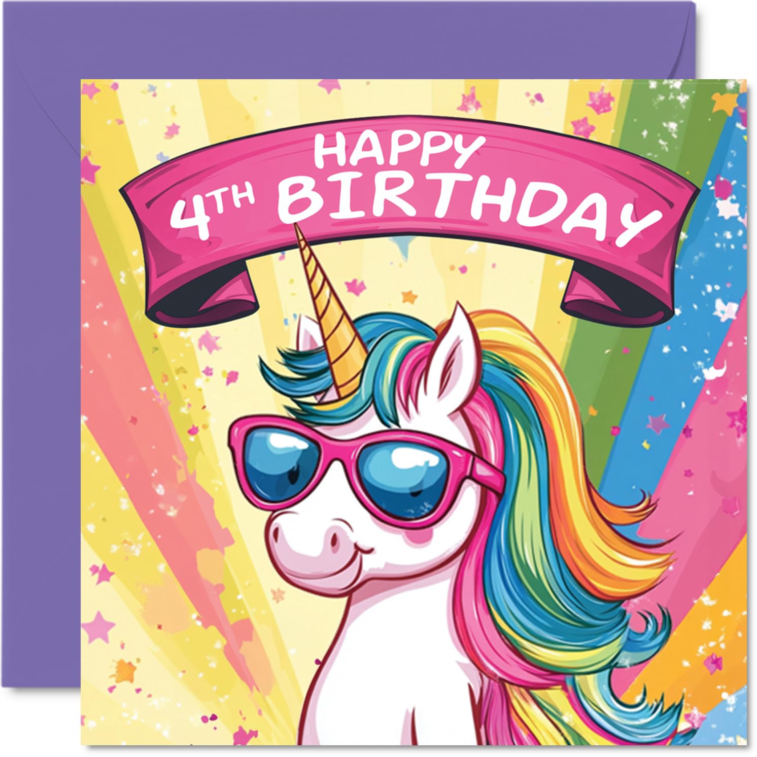 Photo 1 of Stuff4 4th Birthday Card Girls - Cool Unicorn Sunglasses - Unicorn Birthday Card for 4 Year Old Girl