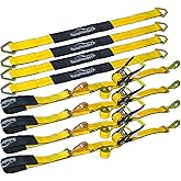 Autofonder Heavy Duty Ratchet Tie Down Straps - 4 Pack Car Hauling Kit with Snap Hooks - 10,000 lbs Break Strength - Auto Transport Axle Straps with D-Ring - Professional Grade Vehicle Tie Downs
