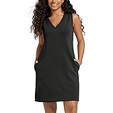 ODODOS Modal Soft V-Neck Tank Dress for Women Sleeveless Sundress Casual Relaxed Summer Dress with Pocket