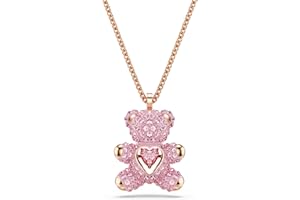 Swarovski Teddy Bear Pendant Necklace, Pink Crystals, Rose Gold-Tone Finish