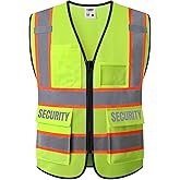 JKSafety Security Vest for Security Guard Hi Vis Safety Vest for Men Women Reflective Vests with Pockets Meet ANSI/ISEA