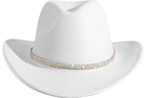 HUDANHUWEI Rhinestone Cowgirl Cowboy Hat Shiny Wide Brim Hat for Party